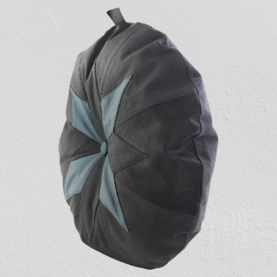 Noora Lambskin BLACK GREY and BLUE Leather Round Colour-block Round Cushion Cover| Circle Art Deco Pillow| RTS28 - Noora International