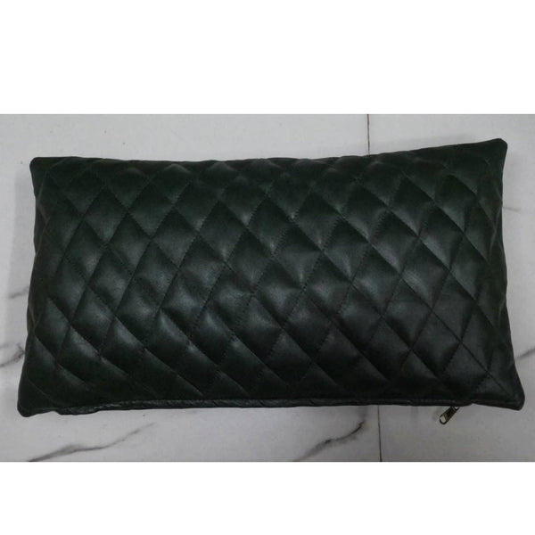 Noora Lambskin Leather Cushion Cover | Dark Green Rectangle Throw Cover | Home & Living Decor | Full Quilted Lumbar Leather Pillow Cover | Housewarming Gifts | SK12 - Noora International