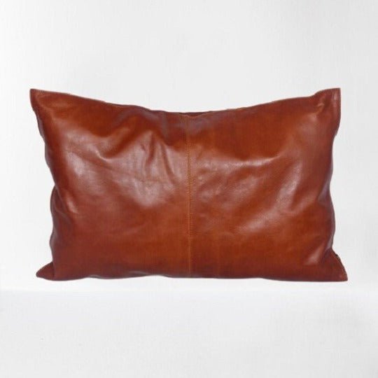 Noora Lambskin Leather Cushion Cover |RECTANGLE PATCHWORK Pillow Cover |Festival Decorative Throw Covers for Living Room & Bedroom- TAN Brown | RTS14 - Noora International
