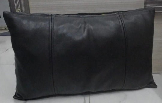 Noora Lambskin Leather RECTANGLE BLACK Pillow Cover| Living Decor Housewarming Gift| Sofa Throw Case Cover | RTS12 - Noora International