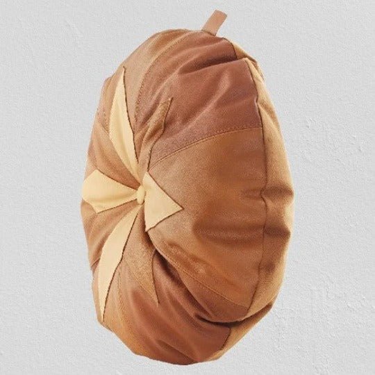 Noora Lambskin TAN Leather ROUND Handmade Cushion Cover, COLOURBLOCK Cushion Cover | Circle Art Deco Leather Pillow | Dorm Decor Throw Cover | RTS47 - Noora International