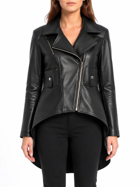 NOORA Leather Jacket Flare Peplum Coat Women Blazer Casual Outwear Slim Fit Black WA556