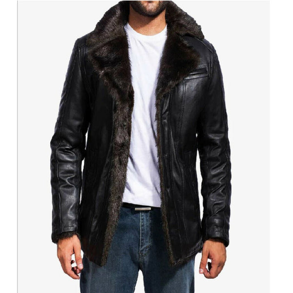 Noora Leather Jacket Men's Fur cliff Black Leather Coat Smart Fit NI-61 - Noora International