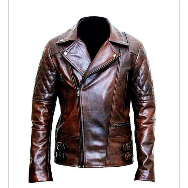 Noora Men Biker Motorcycle Vintage Lambskin Brown Bomber Leather Jacket SJ127 - Noora International