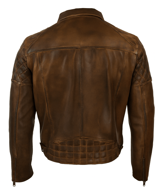 Noora Men’s Antique Brown Lambskin Leather Biker Jacket | Handmade Quilted Slim Fit Motorcycle Jacket – SU01 - Noora International