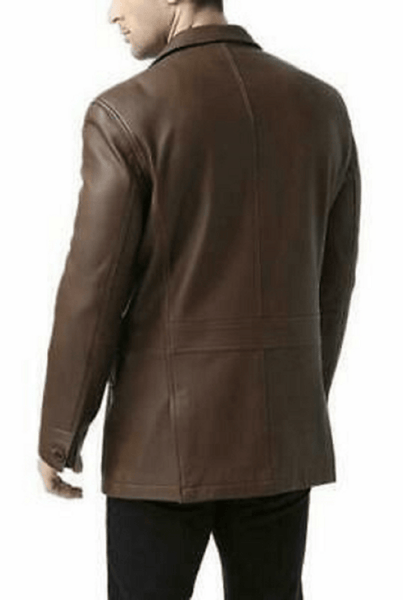 Noora Mens Dark Brown Formal Leather Blazer With Two Button | Designer Brown Meeting Wear Leather Blazer SU086 - Noora International