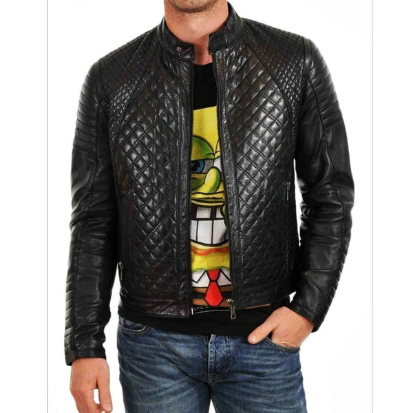 Noora Men's Genuine Lambskin Black Leather Jacket Coat Outwear Biker Motorcycle BS-141 - Noora International