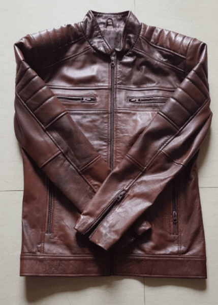 Noora Mens Lambskin ANTIQUE BROWN Quilted Biker Jacket| Motorcycle Distressed Biker Leather SU0256 - Noora International