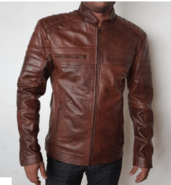 Noora Mens Lambskin ANTIQUE BROWN Quilted Biker Jacket| Motorcycle Distressed Biker Leather SU0256 - Noora International
