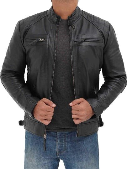 Noora Men's Lambskin Black Leather Jacket, Stylish Quilted Motorcycle Biker Leather Jacket, Best Gift For Him - Noora International