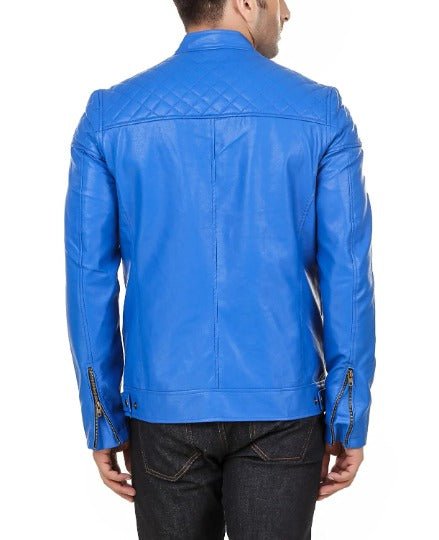 Noora Men's Lambskin BLUE Leather Jacket, Motorcycle Casual Jacket, Handcrafted Biker Leather Jacket, Gift For Him - Noora International