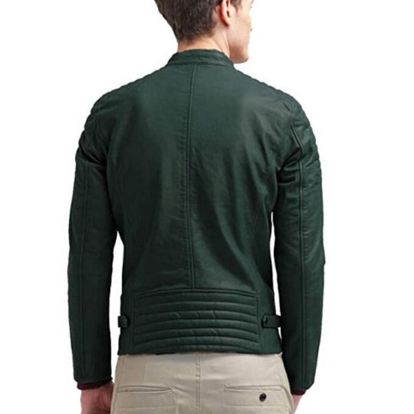 Noora Men's Lambskin Dark Green Leather Jacket| Motorcycle Quilted Designer Jacket |Best Gift For Him| RT38 - Noora International