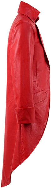NOORA Men's STEAMPUNK Gothic Victorian Tailcoat Costum RED Genuine Leather Coat Party OverCoat,Long Coat,Classic Young Boy's Dress-SJ507 - Noora International