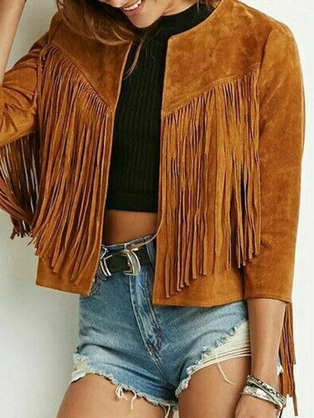 Noora NEW Gorgeous Womens Brown Suede Leather Jacket Fringe Western Style Cowgirl Leather Jacket — standardized studio hero