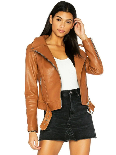 Noora New Lambskin Hot New Fashion Style Women Tan Leather jacket SP4 — standardized leather jacket hero
