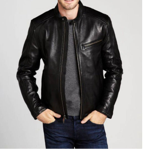 Noora New Lambskin Mens Black Leather Jacket | Casual Glossy Black Biker Jacket | Best Gift For Him YK091 - Noora International