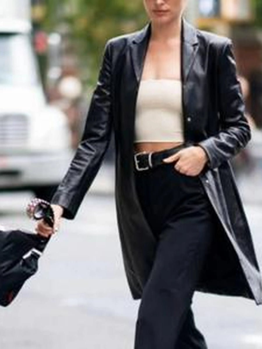 Stylish Lambskin Soft Leather Women Black Real Leather Trench Coat, Designer Trench coat Custom to