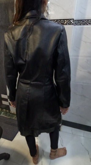 NOORA New Stylish Lambskin Soft Leather Women Black Genuine Leather Trench Coat, Designer Trench coat Custom to order (ALL SIZES) RS613 - Noora International