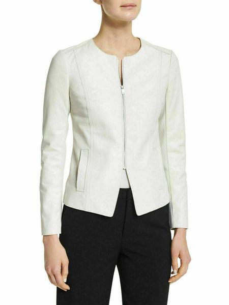 NOORA New Women Genuine Lambskin Leather White Jacket SlimFit Modern Biker QD247 — standardized leather jacket hero