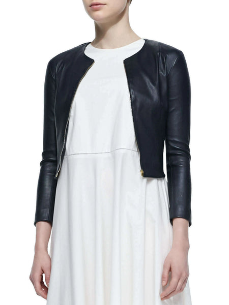 NOORA New Womens Lambskin Leather Cropped Jacket Bolero Shrug Modern Styles QD196 — standardized leather jacket hero