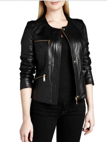 Noora New Women Lambskin Black Leather Jacket Stylish Biker Modern Leather Jacket L21 — standardized leather jacket hero