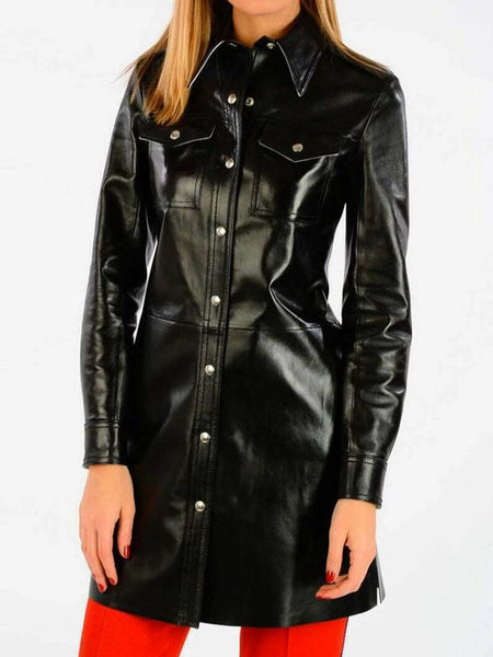 Noora New Women Lambskin Leather Trench Coat Jacket Modern Styles Biker QD106 — standardized leather jacket hero