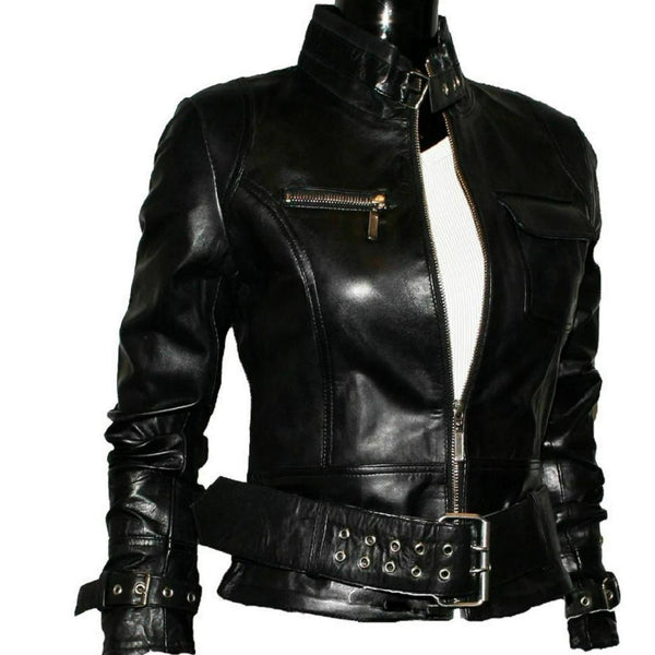 NOORA New Women Real Genuine Black Leather Jacket Lambskin Biker Styles Modern QD84 - Noora International