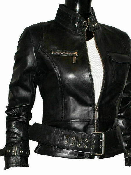 NOORA New Women Real Genuine Leather Jacket Lambskin Biker Styles Modern QD85 — standardized leather jacket hero
