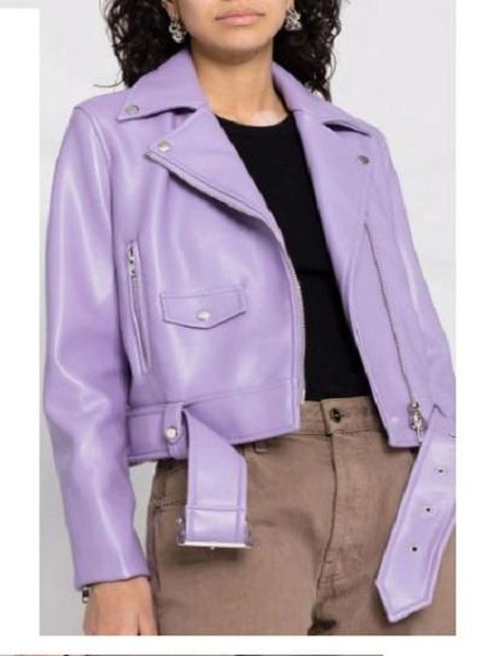 Noora Real Women's Biker Jacket with Zipper, Lavender Lambskin Leather Jacket, Western Style Party Wear Jacket — standardized hero
