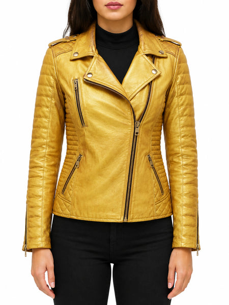 NOORA New Womens Lambskin Leather Stylish Jacket Bikers Motorcycle Belted QD2241 — standardized hero