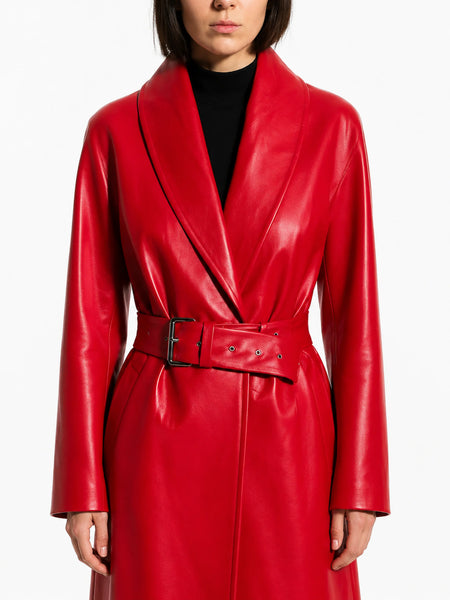 NOORA Red leather trench coat,70s leather coat, long leather coat,red Jacket — standardized hero