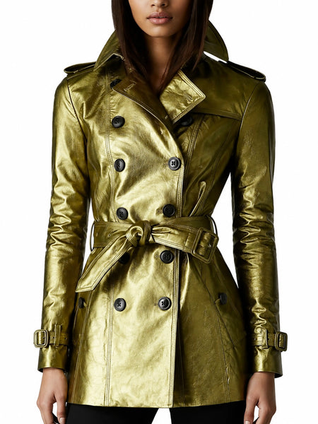 NOORA runway Womens Designer Leather Pleated Trench Coat Outwear jacket RT434 — standardized hero