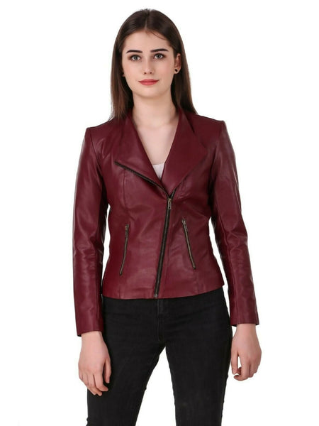 Noora Women Biker Jacket Red Cherry Colour Italian Style Lambskin Leather Jacket — standardized hero