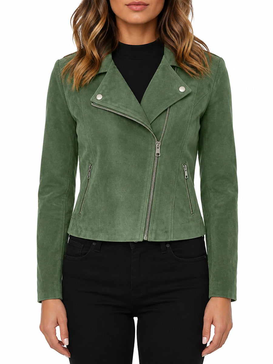 Women Ladies Suede Jacket Coats Zip Up Biker Flight Casual BS -104