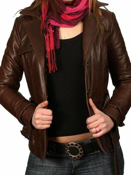 Noora Women Brown Leather Jacket Slim Fit Biker Motorcycle lambskin Leather-NFS BS-102 — standardized hero