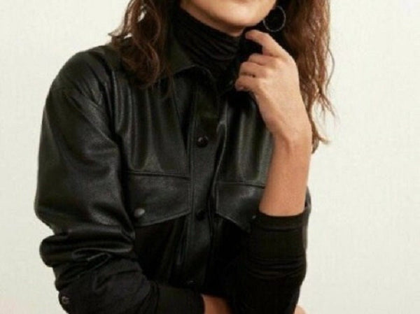 Noora Women Leather TRENCH Coat | Lambskin BLACK Short Overcoat | 1970's Leather Belted Western Style Celebrity Winter Coat | Gift For Girls | RTS01 - Noora International