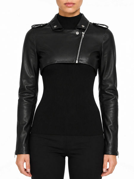 Women Sexy Steampunk Goth Bolero Long Sleeve Shrug Jacket Leather