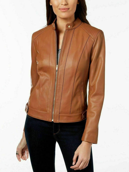 NOORA Women Unique Genuine Real Style Fashion Casual Ladies Leather RED jacket — standardized hero