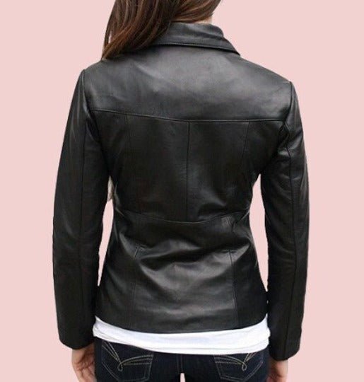 Noora Women's BLACK Leather Jacket With Long Sleeves| Western Leather Jacket | Stylish Party Wear & Casual Jacket - RT63 - Noora International