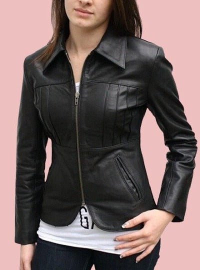 Noora Women's BLACK Leather Jacket With Long Sleeves| Western Leather Jacket | Stylish Party Wear & Casual Jacket - RT63 - Noora International