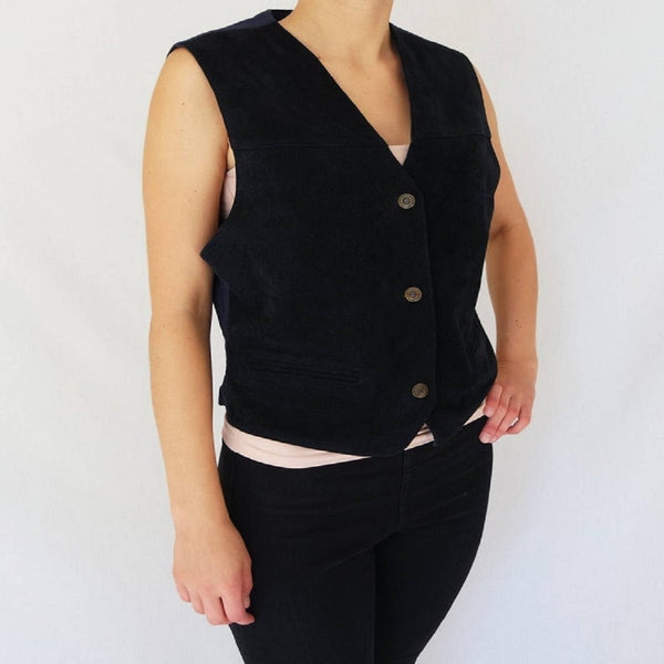 Noora Women's Black Suede Vest coat, Sleeveless Coat THREE BUTTON waistcoat motorcycle vest coat Sb258 - Noora International