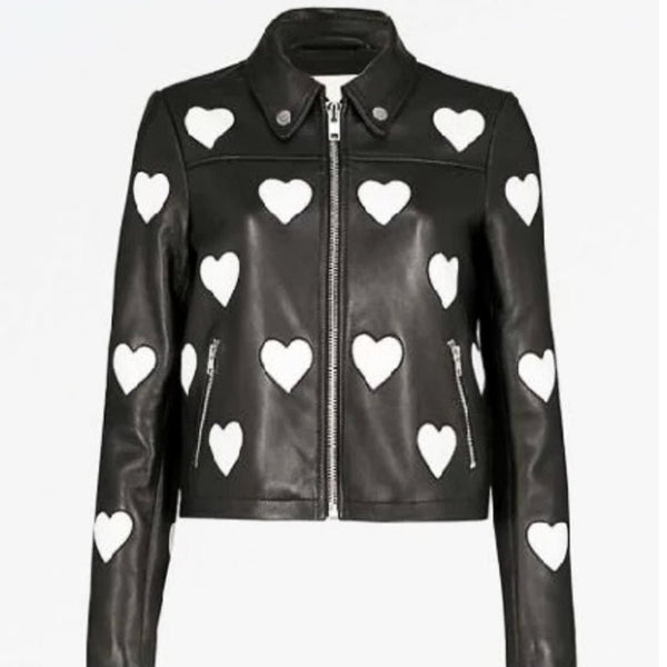 Noora Womens Black & White Lambskin Leather Jacket | White HEART Style Jacket | Color Block Jacket | Motorcycle Jacket YK047 - Noora International