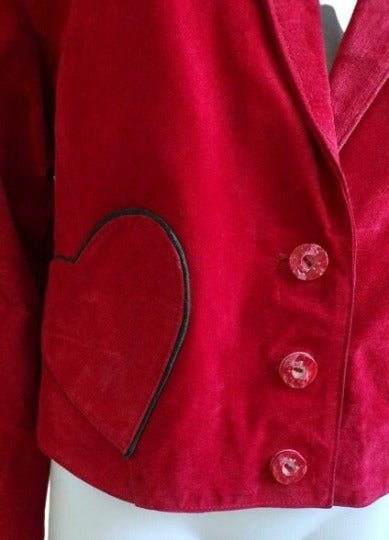 Noora Women's Blood Red Suede Soft Lambskin Leather Jacket, Heart Shape Black Suede Piping Jacket, Festive Jacket - Noora International