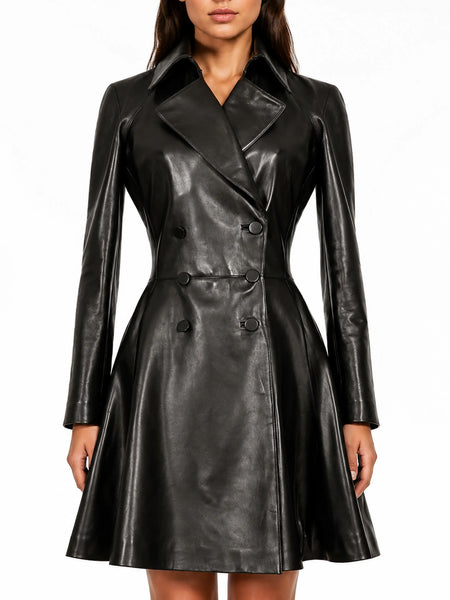 NOORA Women's Genuine Leather Pure Soft Lambskin Trench Coat Long Jacket JK2 — standardized studio hero