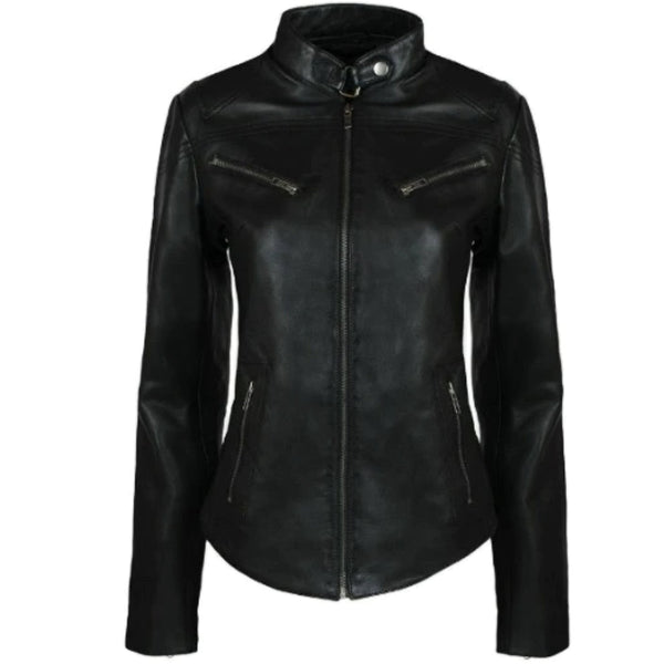 Noora Women's & Girls Leather jacket, Ladies Black Leather Biker Jacket, Casual Slim Fit Jacket, Glossy Party Jacket YK17 - Noora International