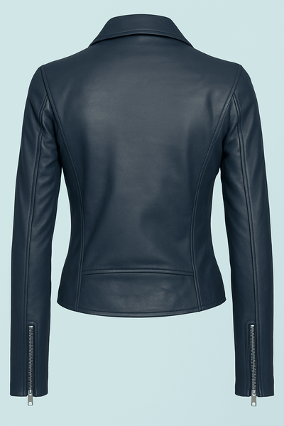 Noora Women's & Girls Real Lambskin NAVY BLUE Leather BIKER Jacket | Women Stylish Motorcycle Jacket - Noora International