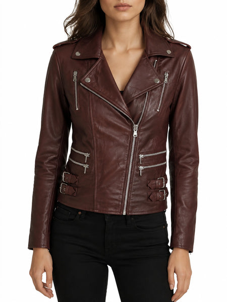 Noora Womens Ladies Real Soft Leather Racing Style Biker Jacket NEW L1 — standardized studio hero