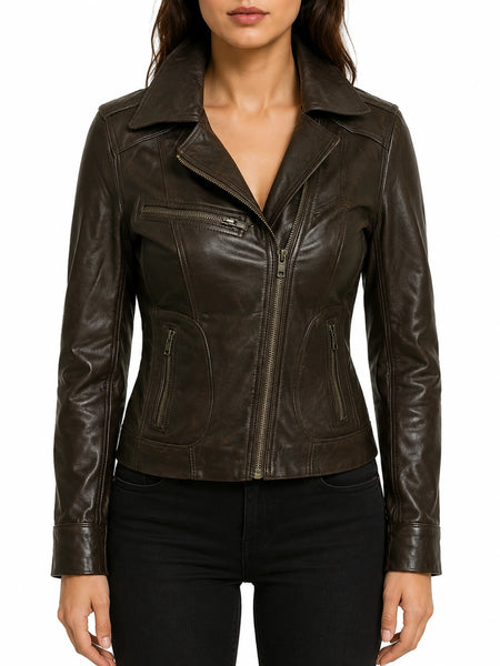 Noora Womens Ladies Real Soft Leather Racing Style Biker Jacket NEW L3 — standardized studio hero