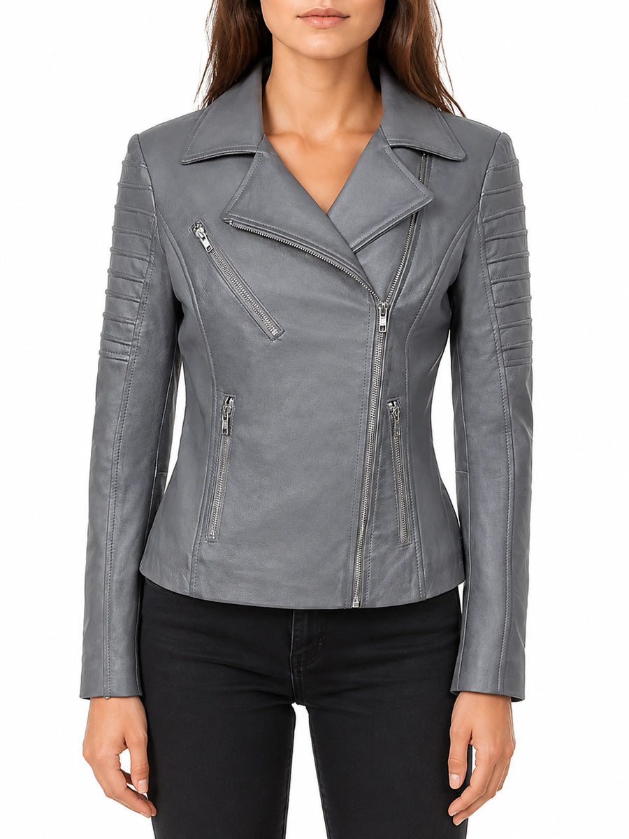 Womens Ladies Real Soft Leather Racing Style Biker Jacket