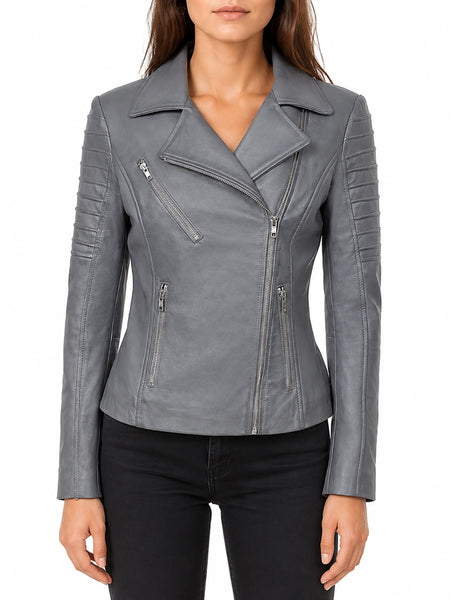 Noora Womens Ladies Real Soft Leather Racing Style Biker Jacket NEW L4 — standardized studio hero